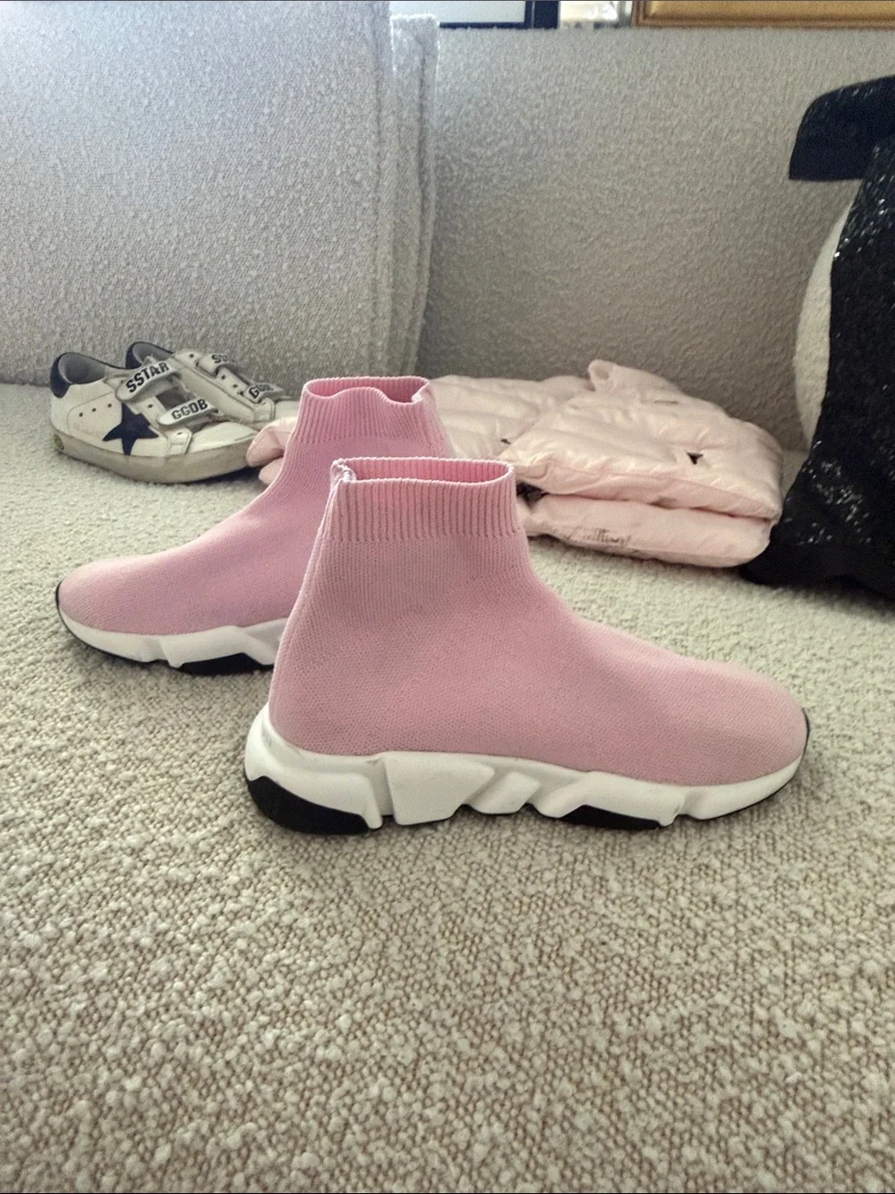 Balenciaga Pink Sock-Style Knit Sneakers with Black/White Sole
